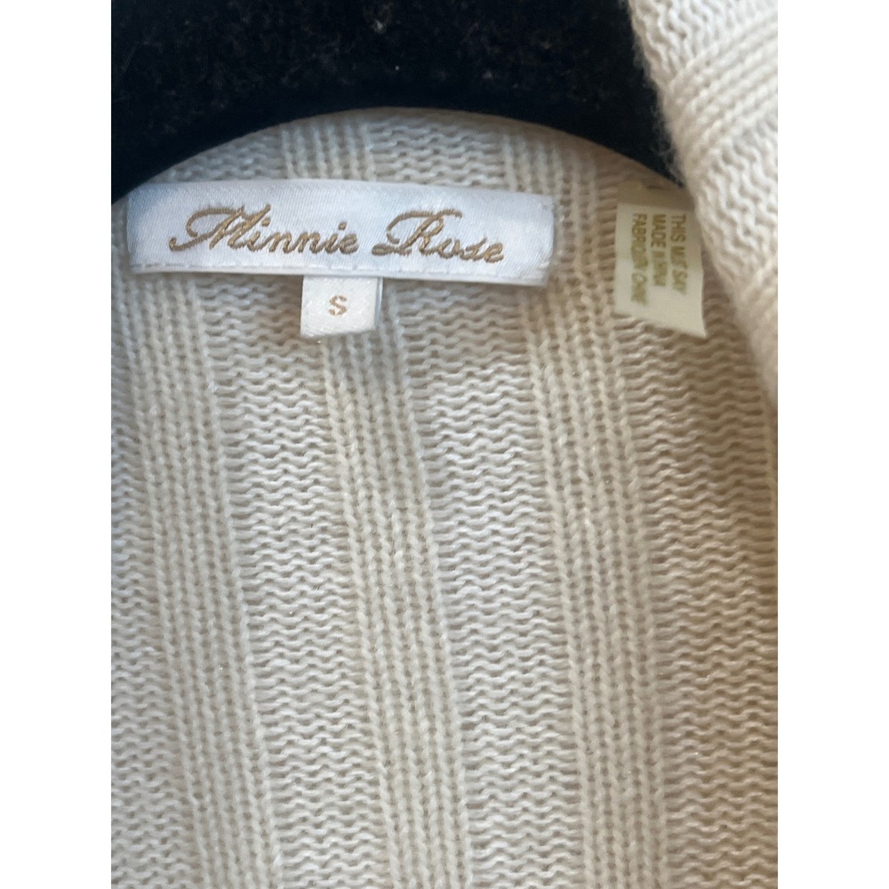 Minnie Rose Cream Ribbed Cashmere Cotton Blend Drape Front Cardigan Sweater S - Picture 2 of 4